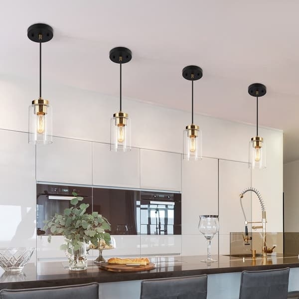 Pendant Light Two-Tone Hardware Seeded Glass Cylinder