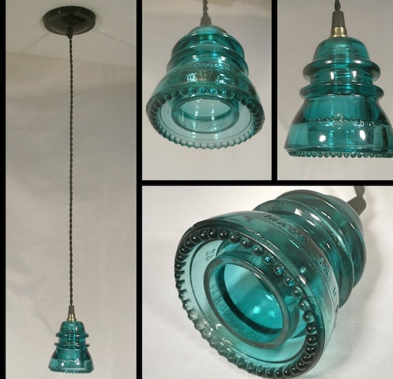 Pendant Light Unique Repurposed Clear Glass Telegraph Insulator