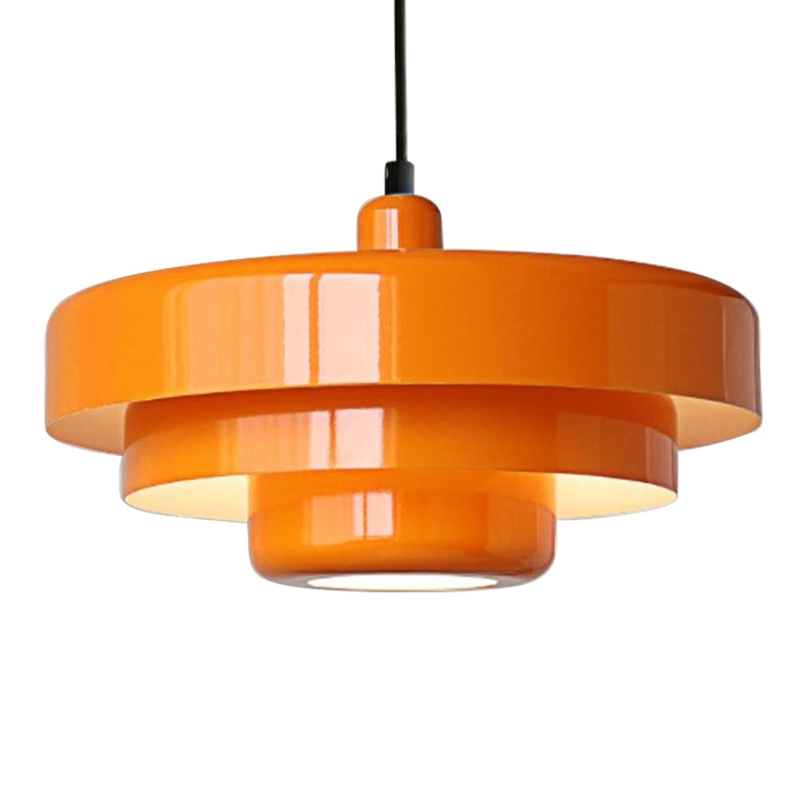 Pendant Light Vibrant Orange Three-Layer Shade Saucer Silhouette