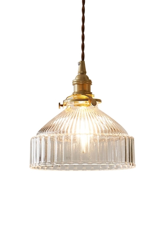 Pendant Light Vintage Aesthetic Ribbed Teal Glass Brass Edison Bulb