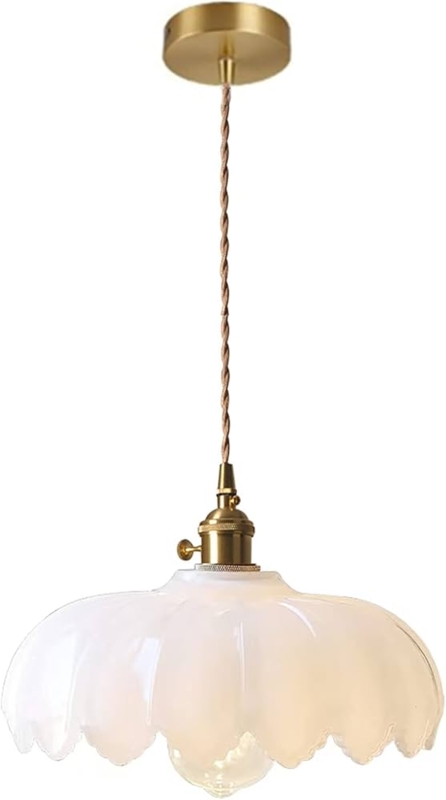Pendant Light Vintage Brass Socket Switch Milk White Bell Shade