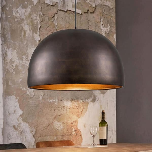 Pendant Light Vintage Brown Dome Shade with Decorative Handle Bracket