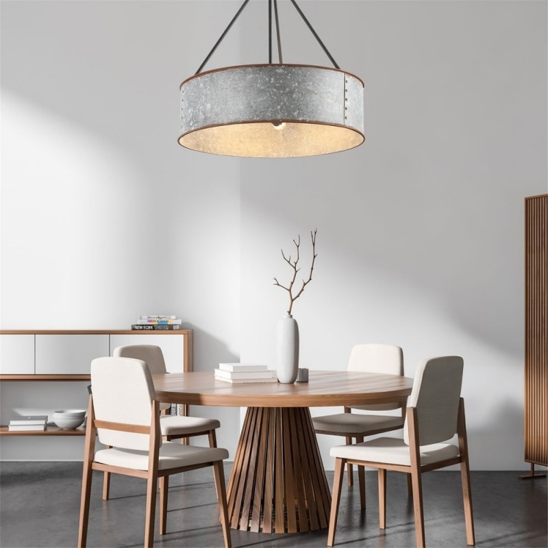 Pendant Light Vintage Drum Pendant Lighting Distressed Black Gold Interior