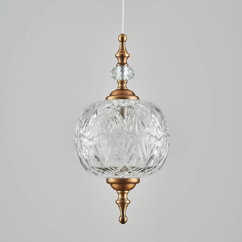 Pendant Light Vintage Etched Glass Floral Motif Twisted Cord