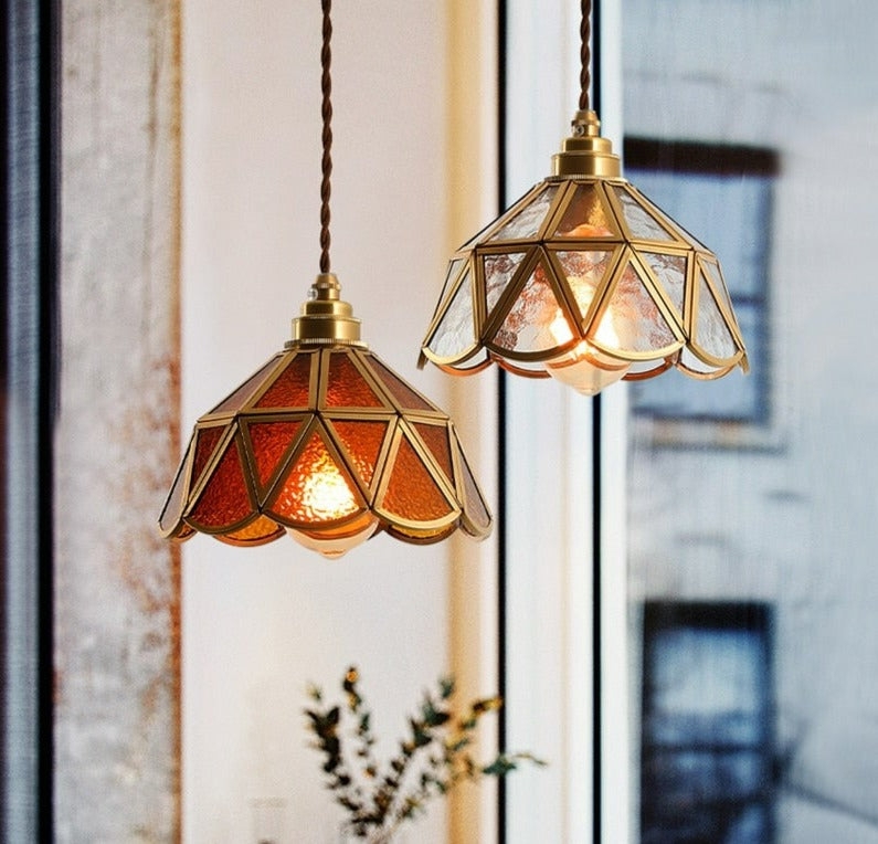 Pendant Light Vintage Floral Stained Glass Tiffany Style
