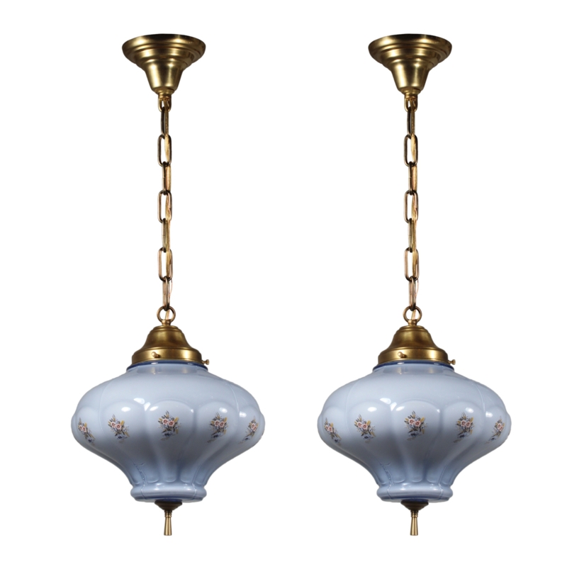 Pendant Light Vintage Industrial Cobalt Blue Glass Antique Brass