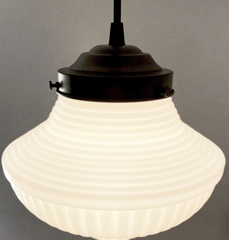 Pendant Light Vintage Milk Glass Bell Shade Rubbed Bronze Finish