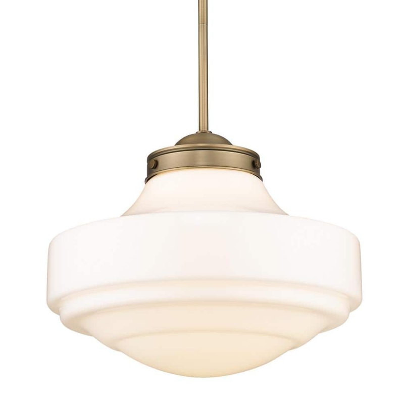 Pendant Light Vintage Milk Glass Dome Shade Brushed Brass