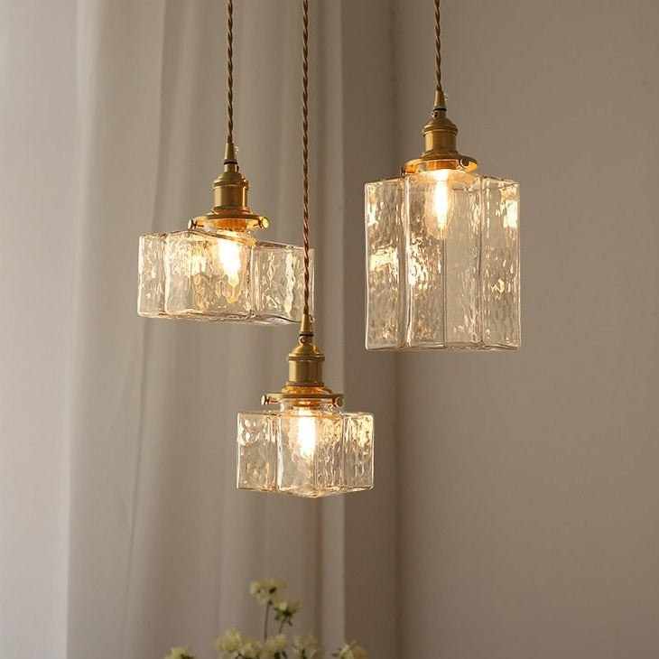 Pendant Light Vintage Ribbed Glass Shade Brass Industrial