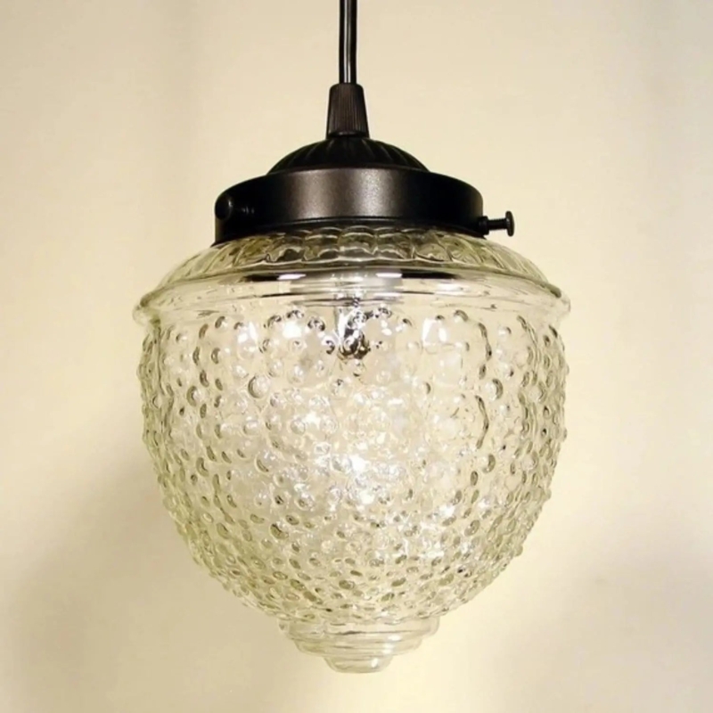 Pendant Light: Vintage Rubbed Bronze Acorn with Textured Glass Shade