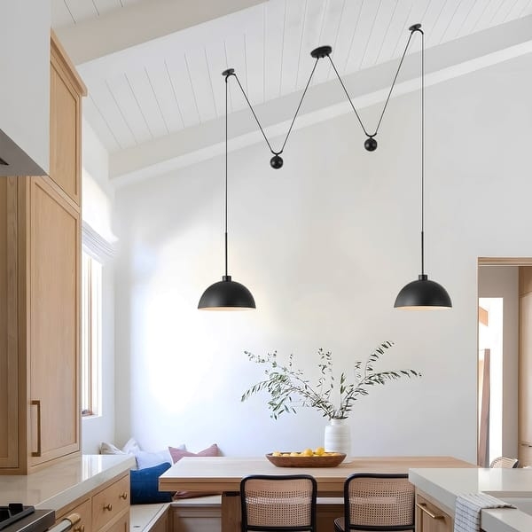 Pendant Light W-Shaped Arm Gold Accent Shades Pulley Mechanism