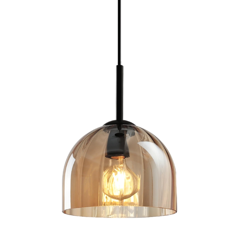 Pendant Light Warm Amber Glass Bell Shade Nordic Boho Style