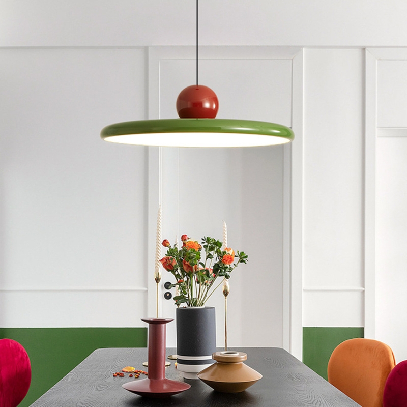Pendant Light White Dish Shape Wood Neck Detail Scandinavian Modern