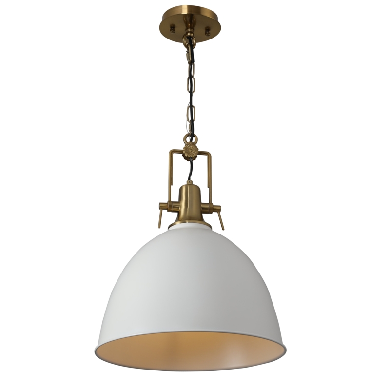 Pendant Light White Dome Shade Brass Cage Hardware