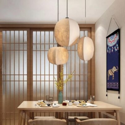 Pendant Light White Fabric Drum Shade Black Banded Accents Contemporary