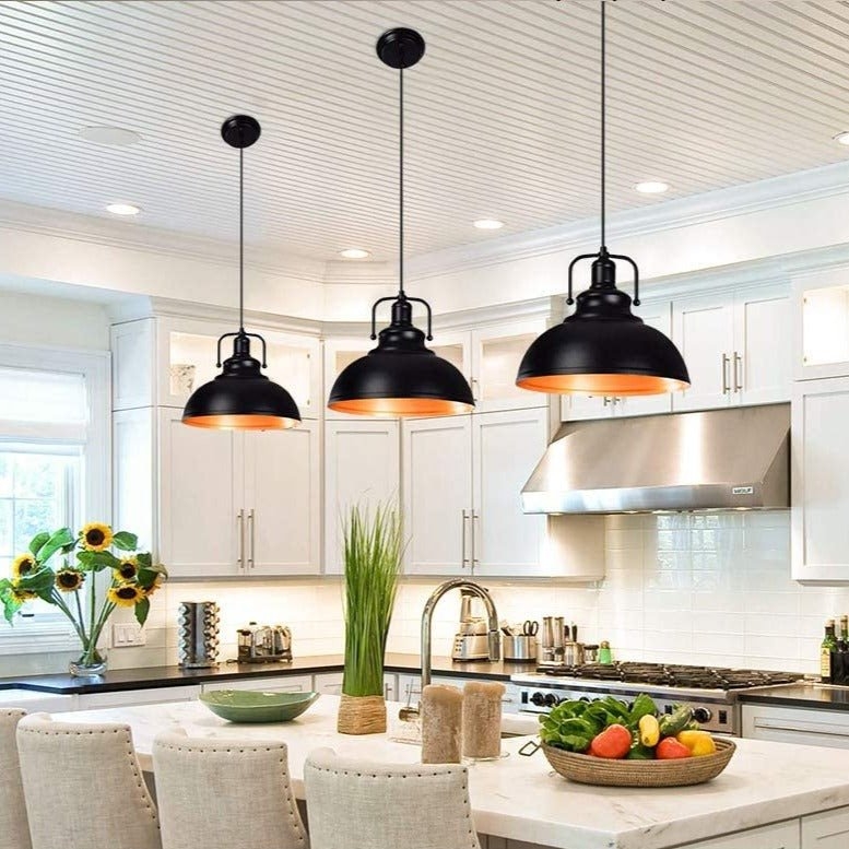 Pendant Light White Interior Matte Black Dome Industrial Farmhouse