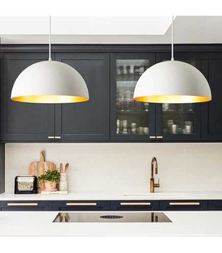 Pendant Light Wide Bowl Shade Matte Black White Interior Industrial
