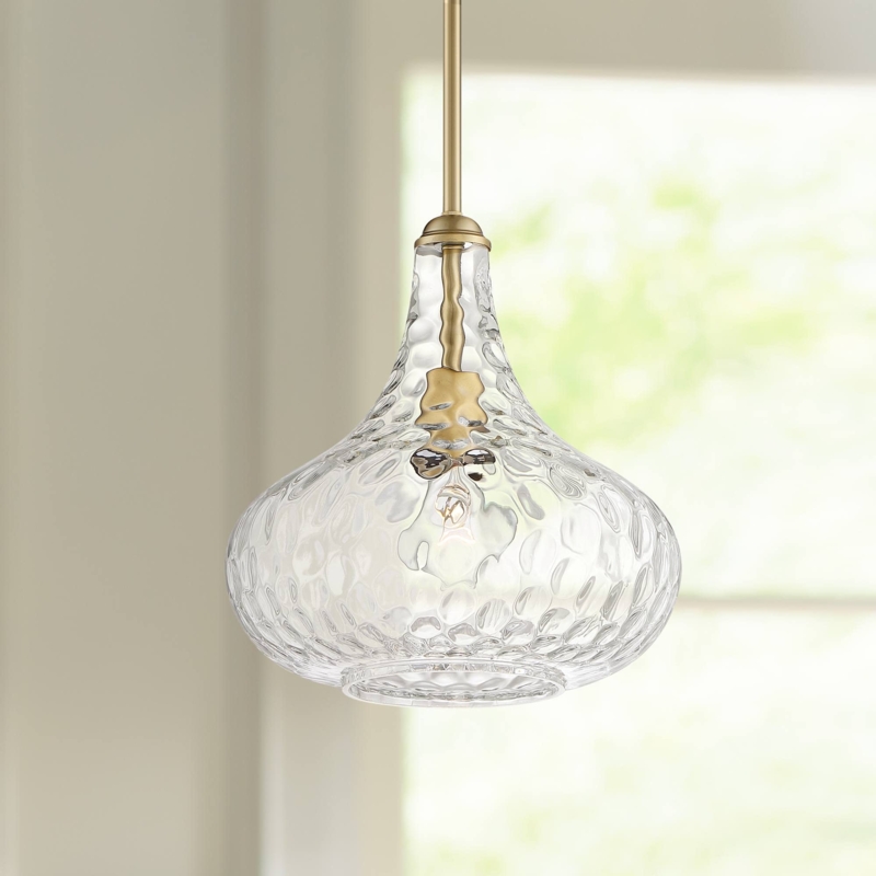 Pendant Light Wide Clear Globe Plated Gold
