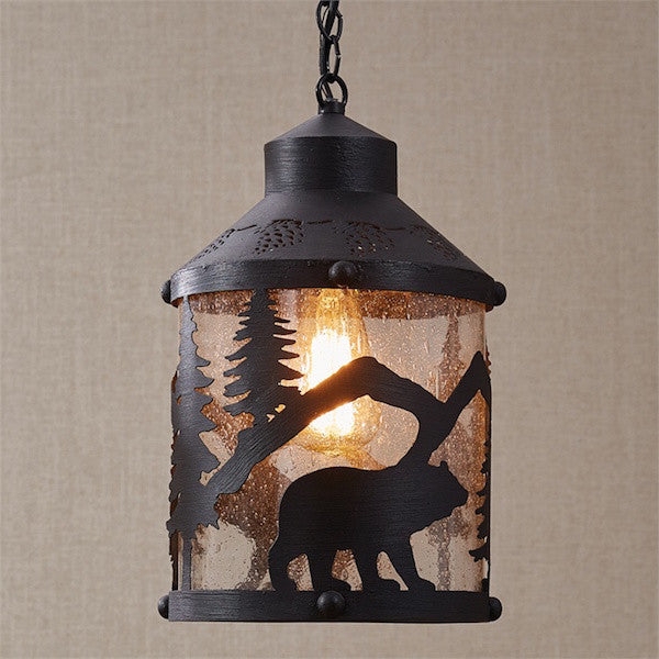 Pendant Light with Bear Silhouette & Metal Cutout Shade in Black
