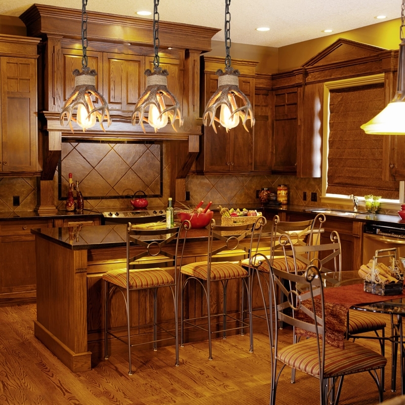 Pendant Light with Faux Antler Design in Off-White for Farmhouse Lodge
