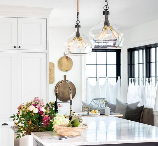 Pendant Light with Glass Dome Cloche Shade and Gold Toned Hardware