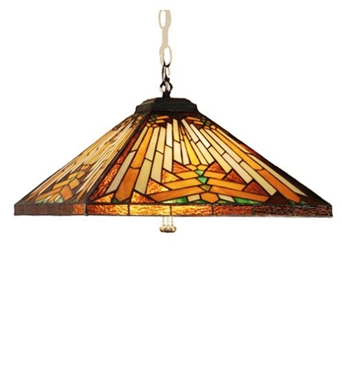 Pendant Light with Navajo Pattern Glass & Mission Style Metal Frame