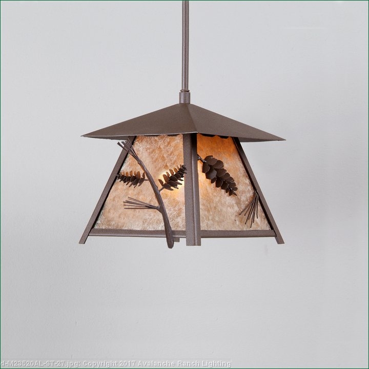 Pendant Light with Pinecone Cutouts & Amber Mica Panels in Rustic Style