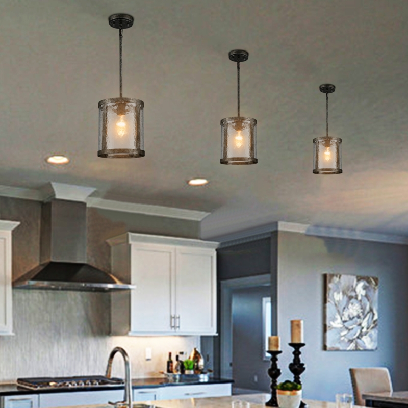 Pendant Light Wood Accent Metal Cage Industrial Cage Pendant Light