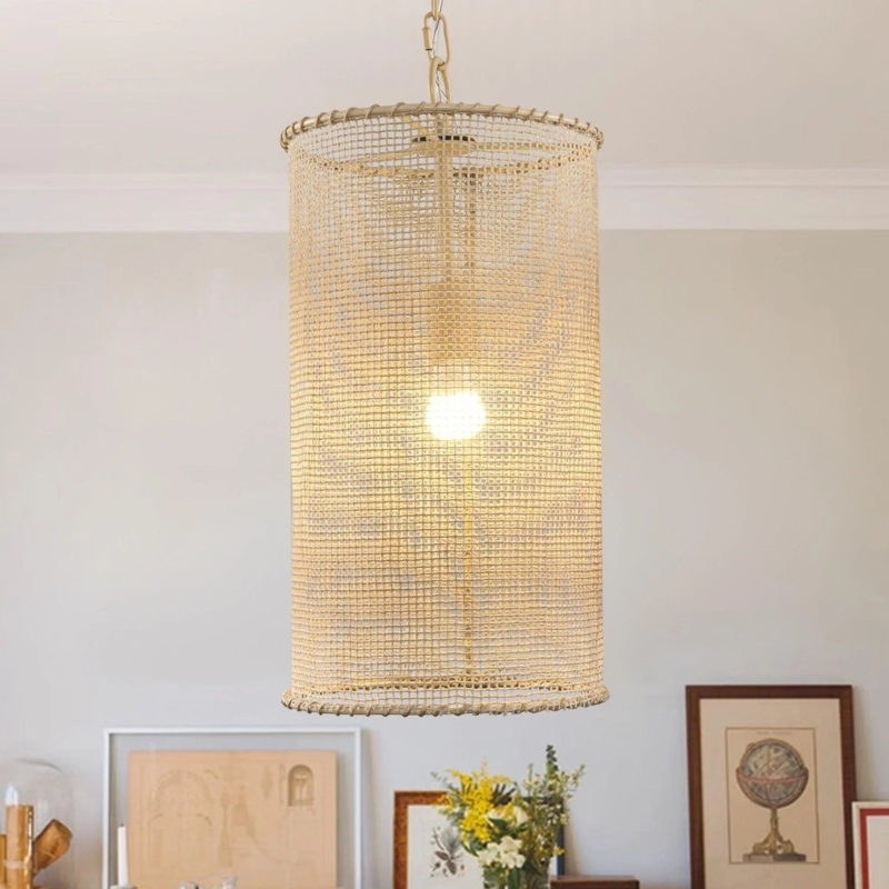 Pendant Light: Wood Bead Empire Silhouette, Coastal Farmhouse