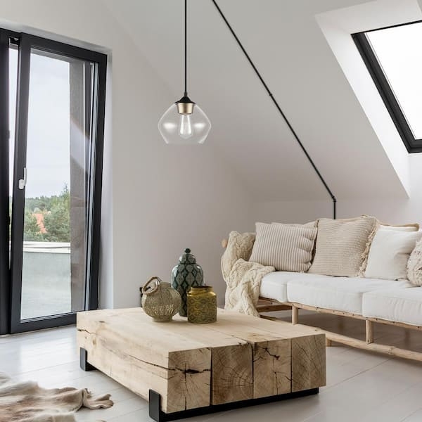 Pendant Light: Wood Cone Shade with Matte Black Cap Silhouette