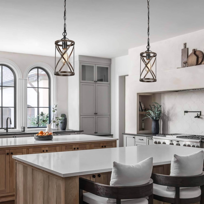 Pendant Light Wood Grain Cylinder Shade Farmhouse Accent