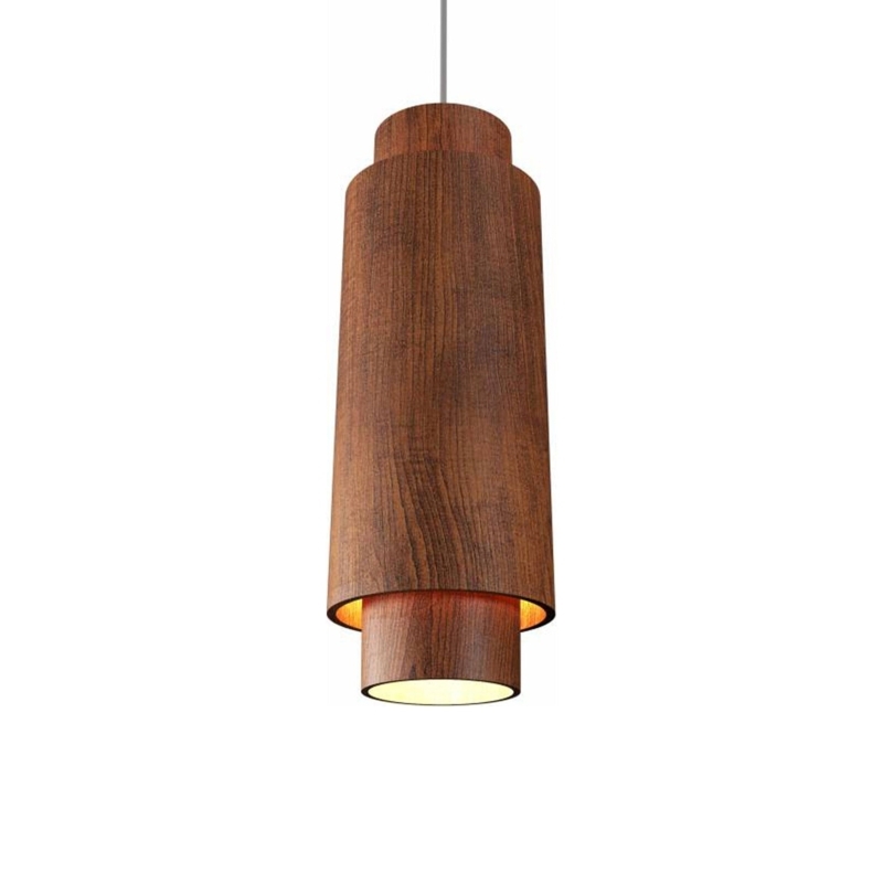 Pendant Light, Wood-Toned Cylinder Shade with Vertical Slats
