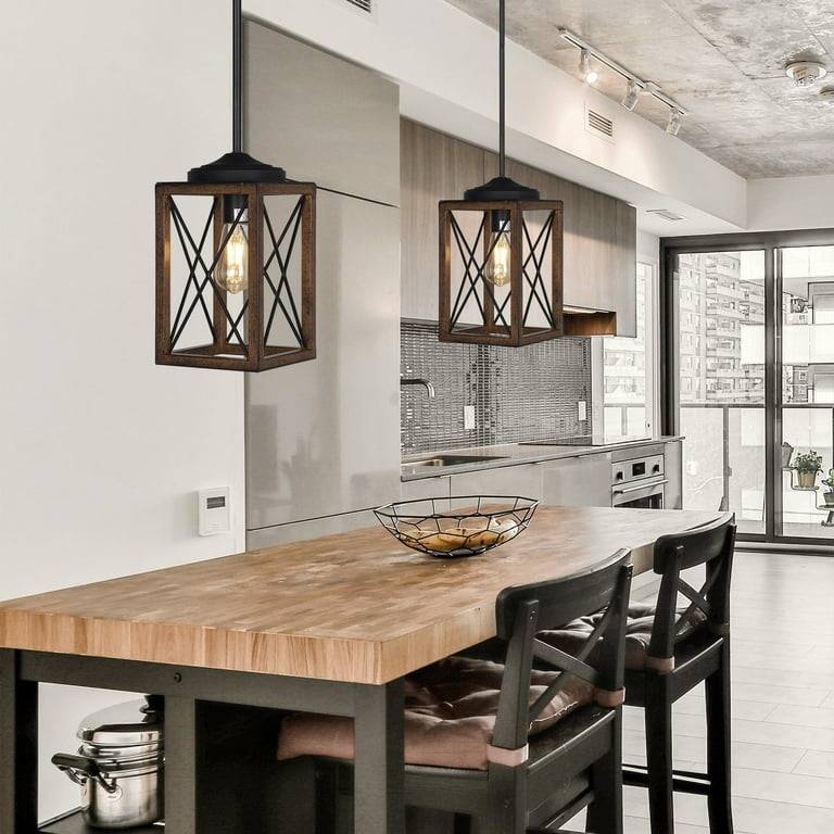 Pendant Light Wood Top Accent Matte Black Cone Adjustable Height