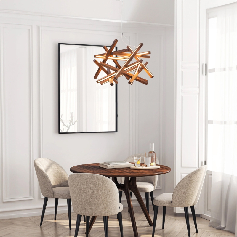 Pendant Light, Wooden Slats Torus Shape, Modern Wooden Torus