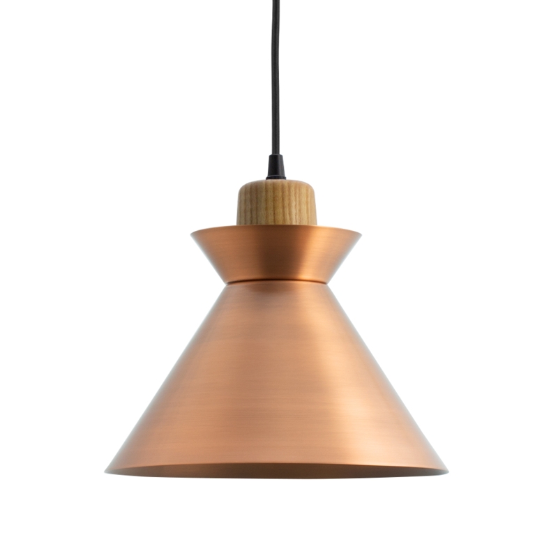 Pendant Light Wooden Top Copper Shade Polished Scandinavian Style