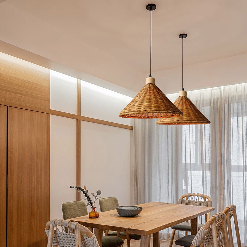 Pendant Light Woven Bell Shape Boho Rattan Pendant Light