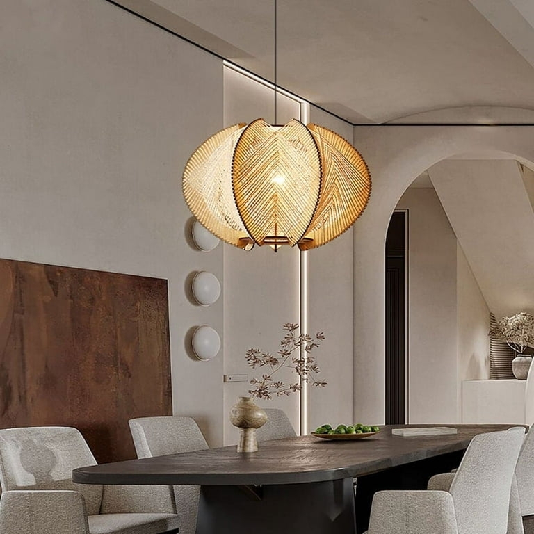 Pendant Light Woven Lattice Lantern Shape Bamboo Look Scandinavian