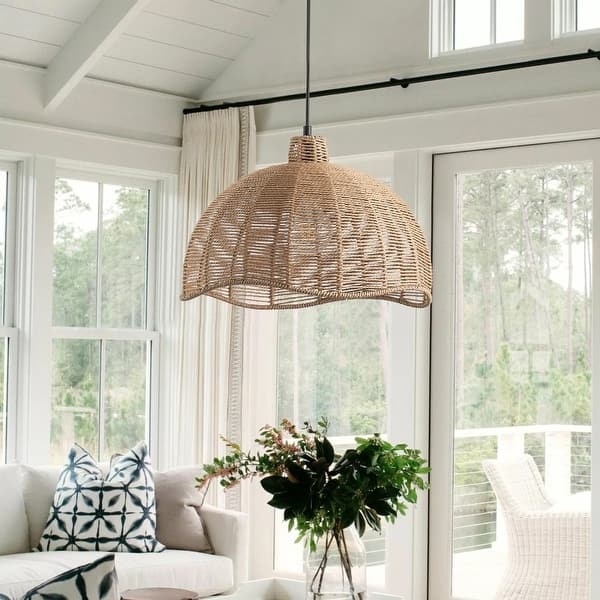 Pendant Light: Woven Paper Rope Farmhouse Basket Style