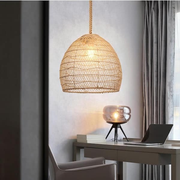 Pendant Light: Woven Rattan Dome Ribbed Texture Rope Cord