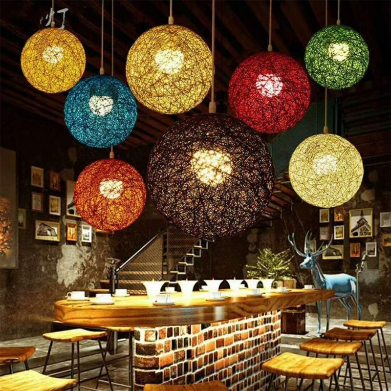 Pendant Light: Woven Rattan Globe Bohemian Coastal Style