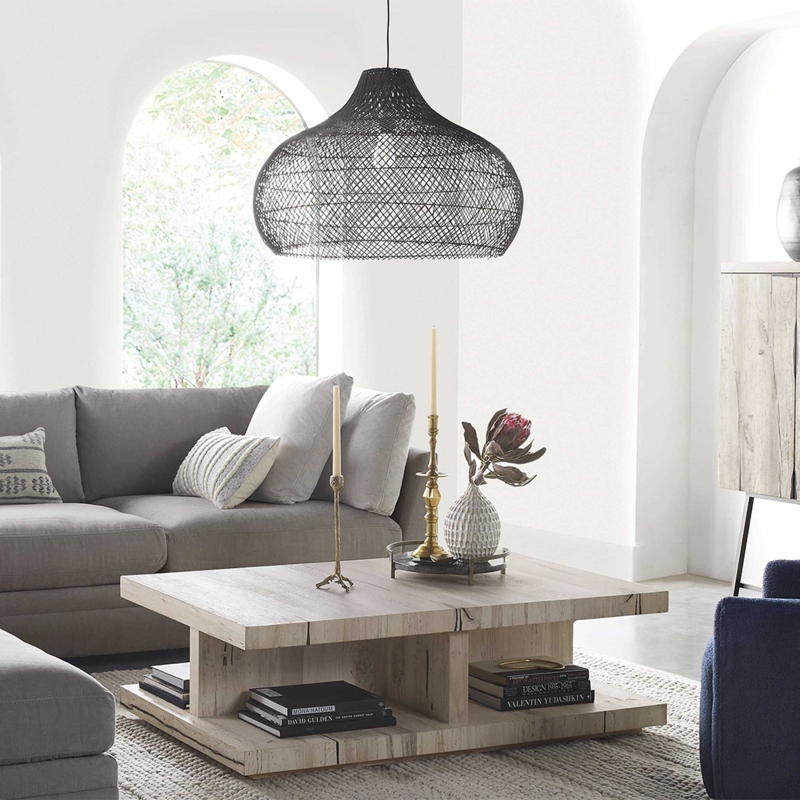 Pendant Light Woven Rattan Shade Dome Silhouette Matte Black