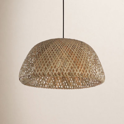 Pendant Light Woven Texture Honey Wood Tone Coastal Style Kitchen