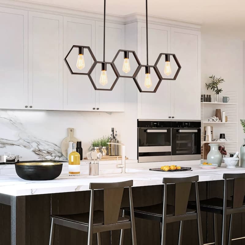 Pendant Lighting Geometric Cage 5 Light Linear Silhouette Open Frame