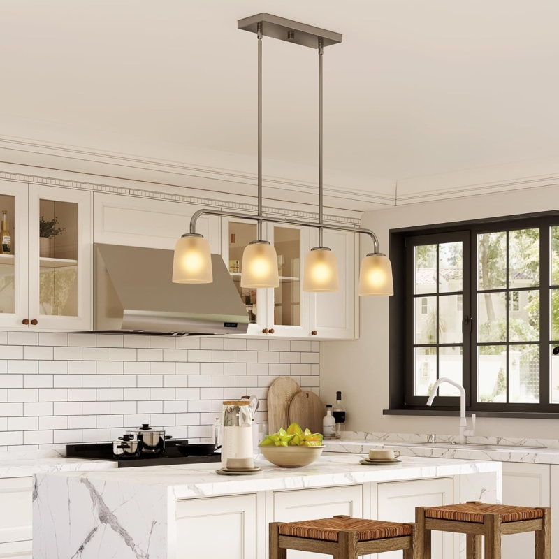 Pendant Lighting Linear Frosted Glass Globes Matte Black Mid Century