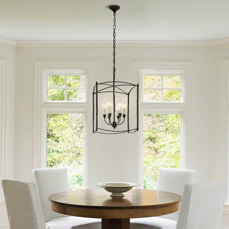 Pendant Lighting Polished Silver Finish Single Bulb Geometric Frame