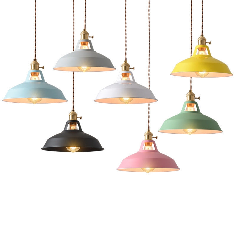 Pendant Lighting Set: Colorful Retro Trio with Glossy Dome Shades