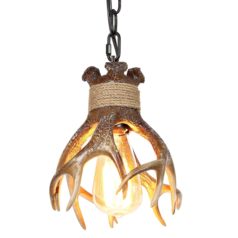 Pendant Lighting with Trio Antler Frame, Faux Texture & Exposed Bulb