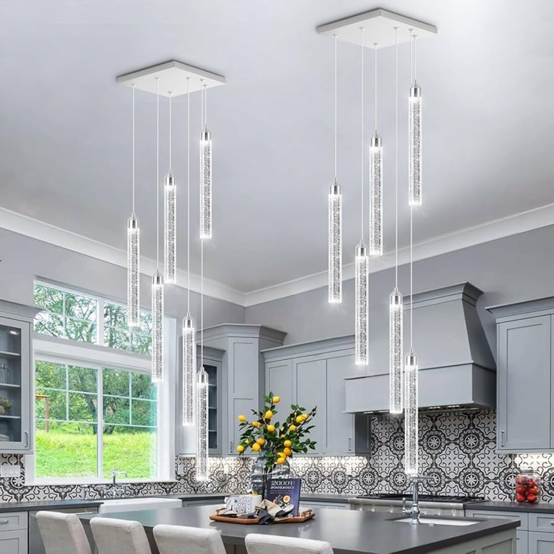 Pendant Lights, Chrome Trio with Faceted Crystal Shades, Modern