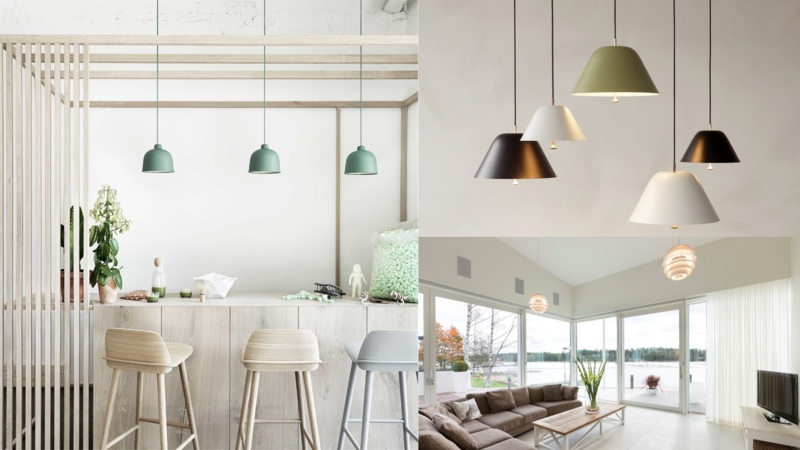 Pendant Lights Linear Trio Matte Gray Domes Modern Scandinavian Kitchen