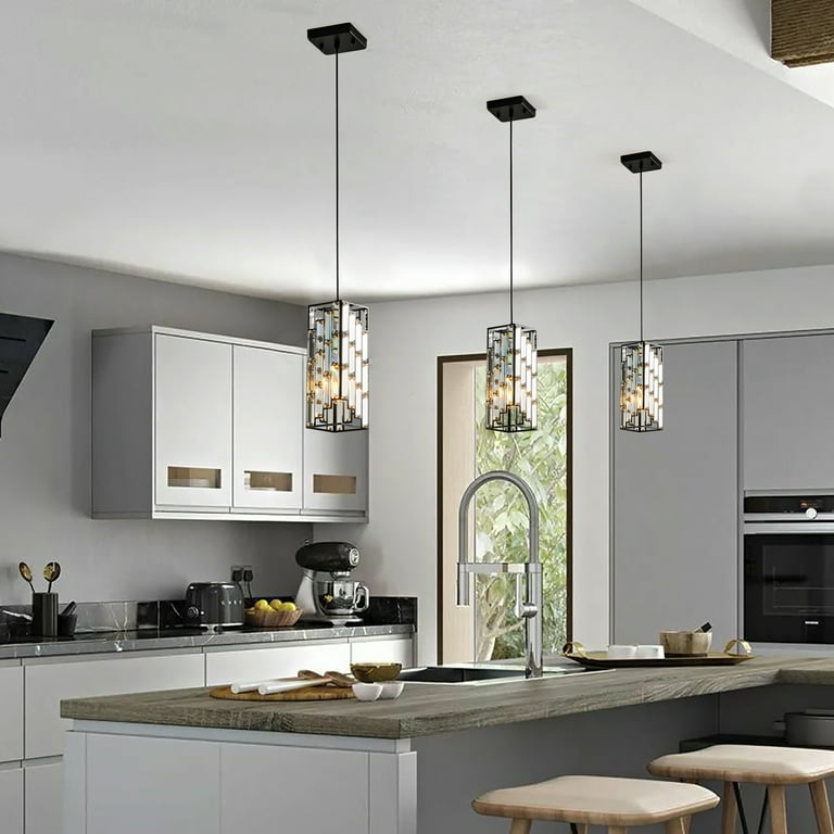 Pendant Lights, Matte Black Tiered Arrangement, Faceted Shades